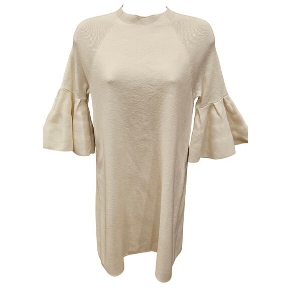 Moth Anthropologie sz S sheath bell sleeve stretch knit neutral old money dress - Picture 3 of 8